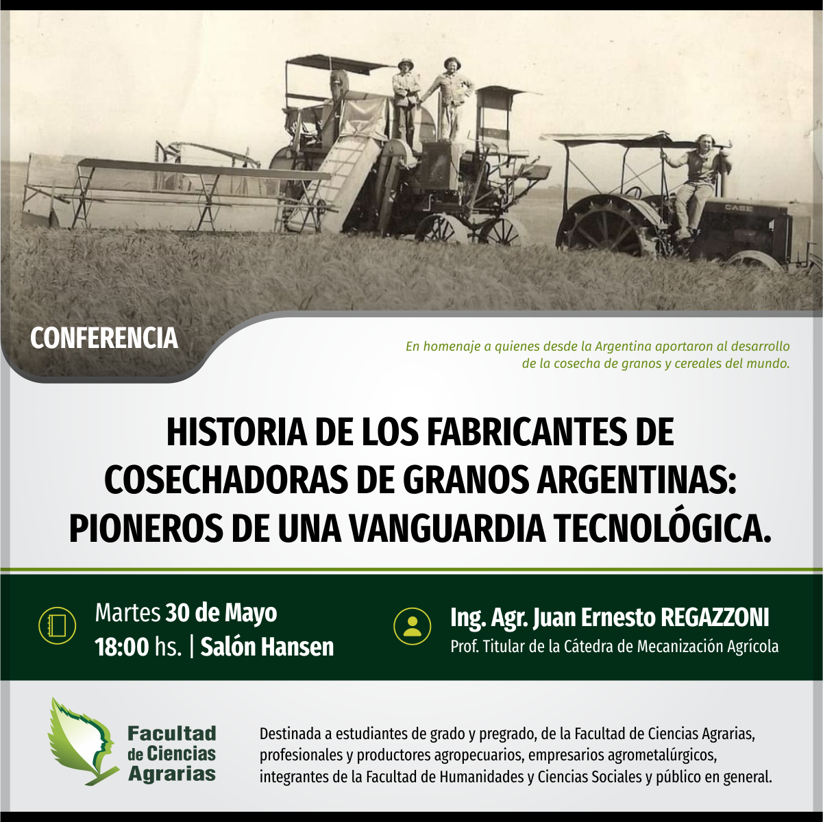 Desarrollarán conferencia sobre la historia de las cosechadoras de granos
